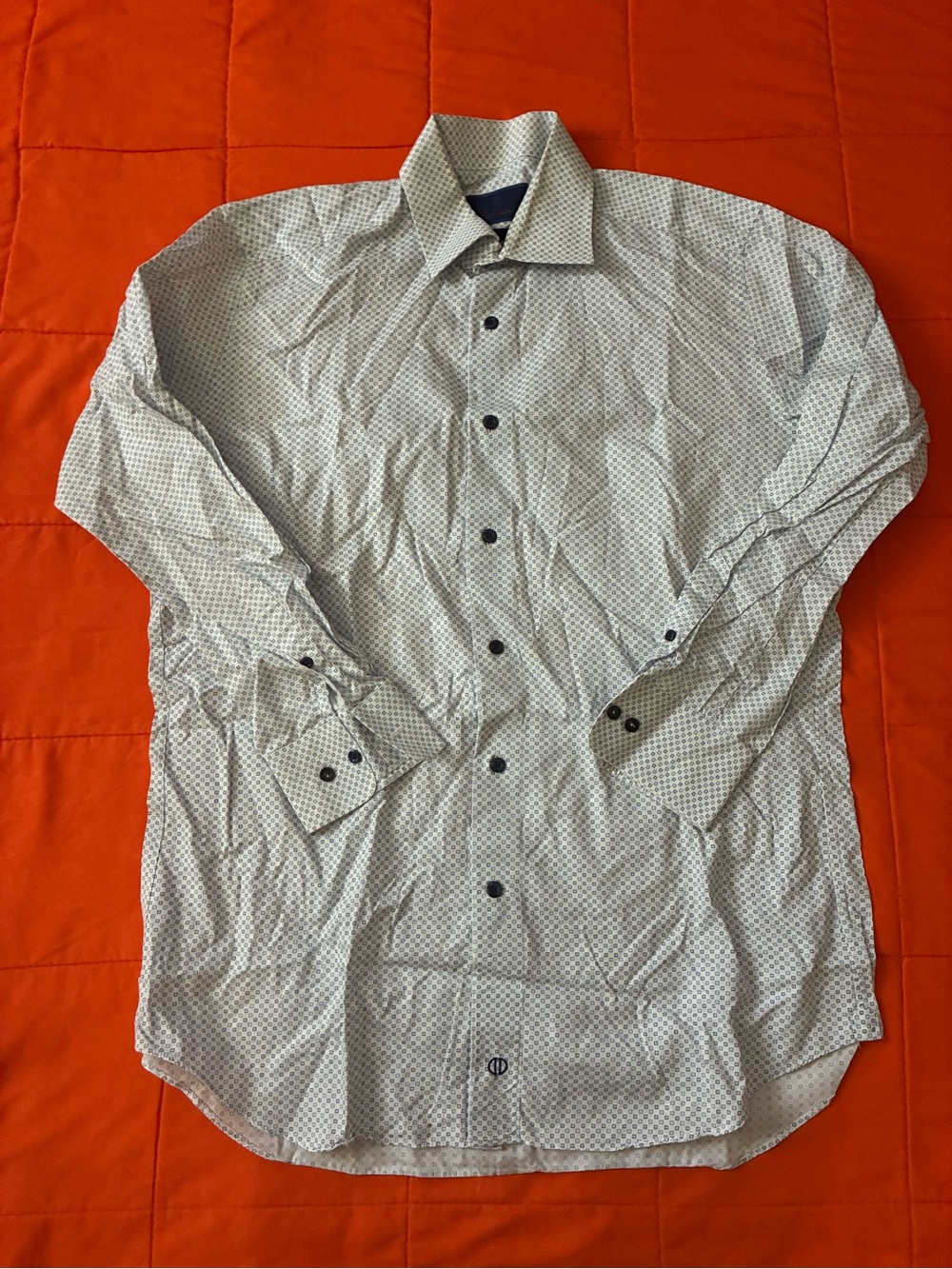 David Donahue Dress Shirt Mens 16.5 32/33 Geometric Trim Fit Long Sleeves